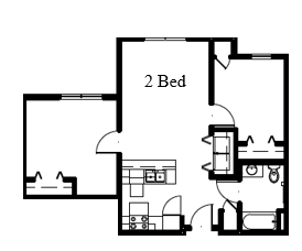 Floor plan for 2 beds, 1 bath, 782 sqft